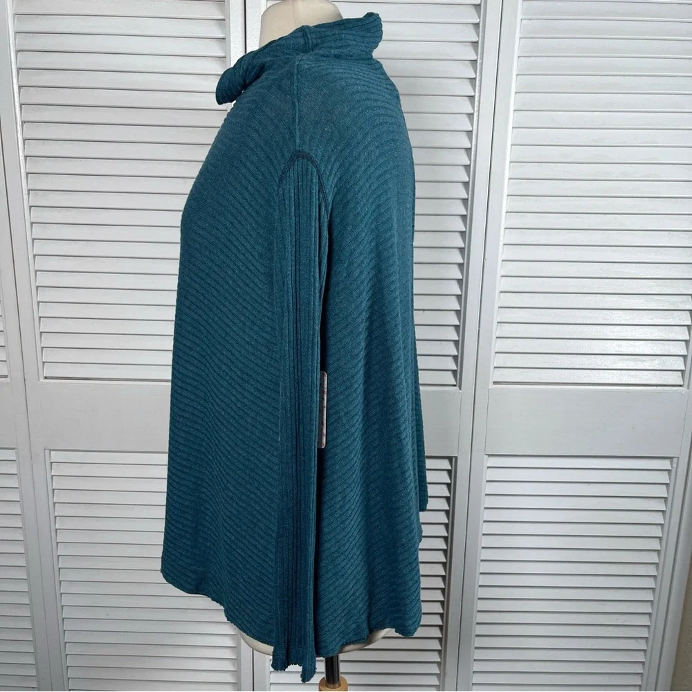 💙 Free People “We The Free” Ribbed Cowl Neck Top – Teal Heather - Picture 5 of 12